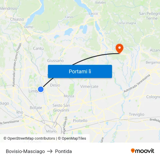 Bovisio-Masciago to Pontida map