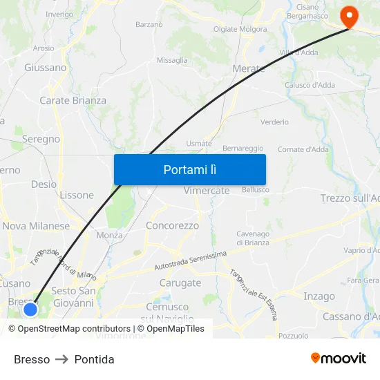 Bresso to Pontida map