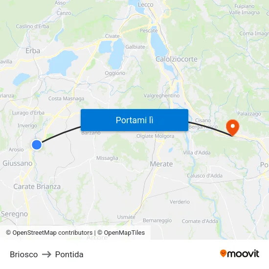 Briosco to Pontida map
