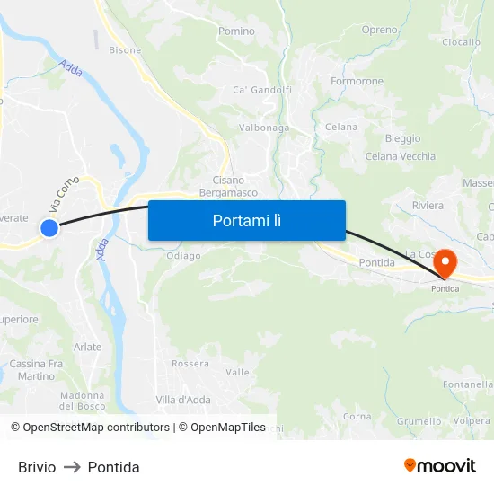 Brivio to Pontida map