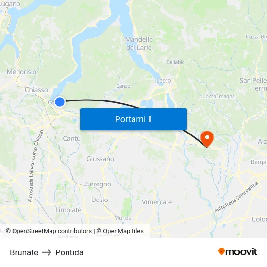 Brunate to Pontida map