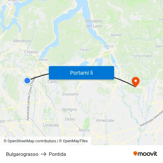 Bulgarograsso to Pontida map
