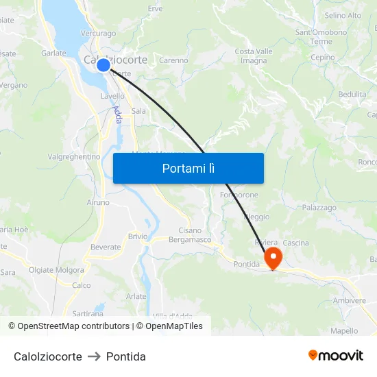 Calolziocorte to Pontida map