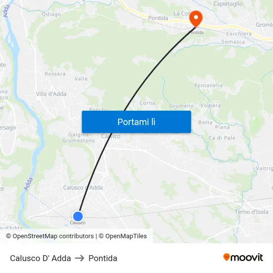 Calusco D' Adda to Pontida map