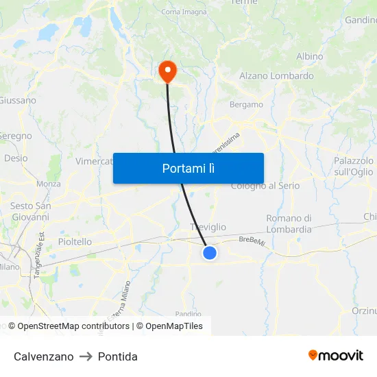 Calvenzano to Pontida map
