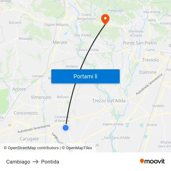 Cambiago to Pontida map