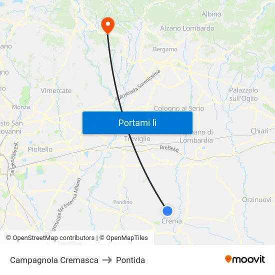 Campagnola Cremasca to Pontida map