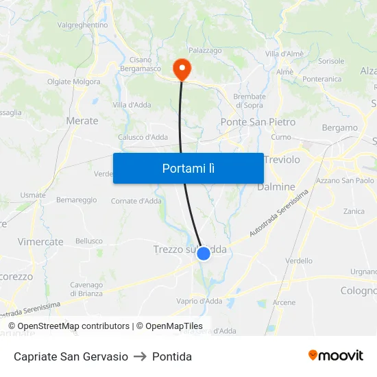 Capriate San Gervasio to Pontida map