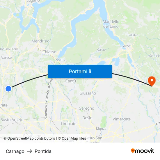 Carnago to Pontida map