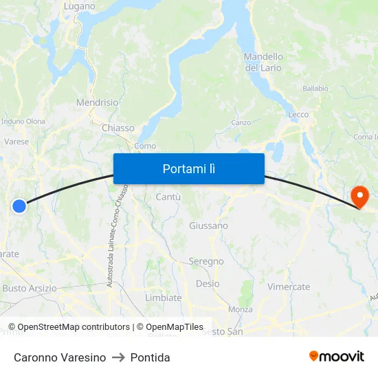 Caronno Varesino to Pontida map