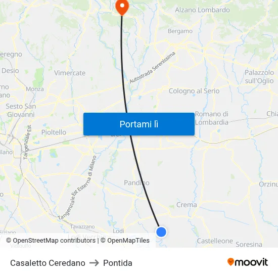 Casaletto Ceredano to Pontida map