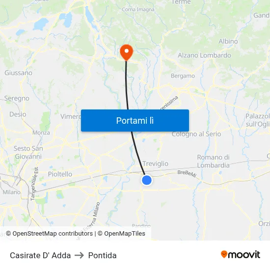 Casirate D' Adda to Pontida map