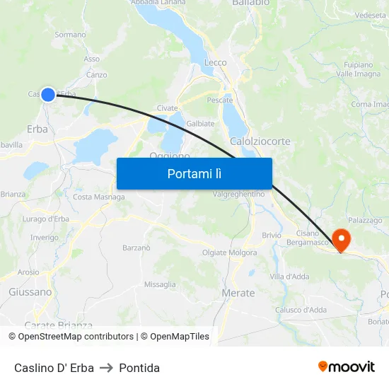 Caslino D' Erba to Pontida map