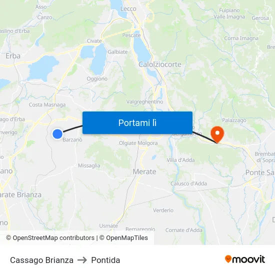 Cassago Brianza to Pontida map