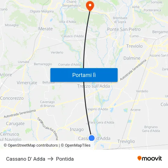 Cassano D' Adda to Pontida map