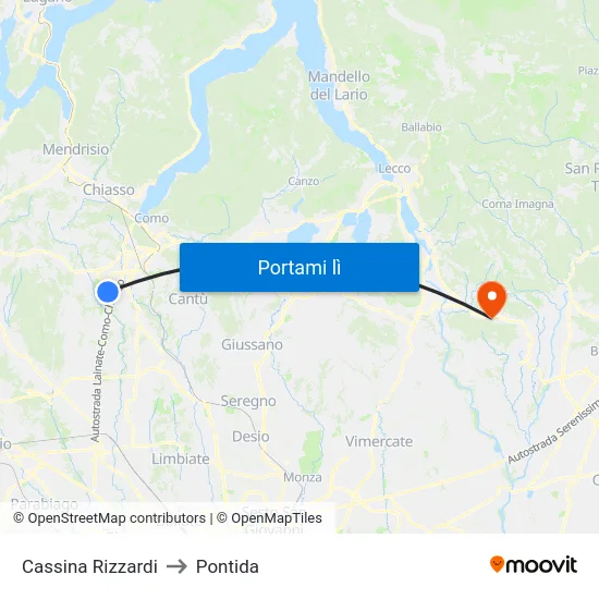 Cassina Rizzardi to Pontida map