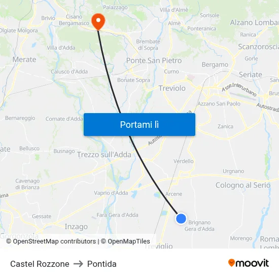 Castel Rozzone to Pontida map