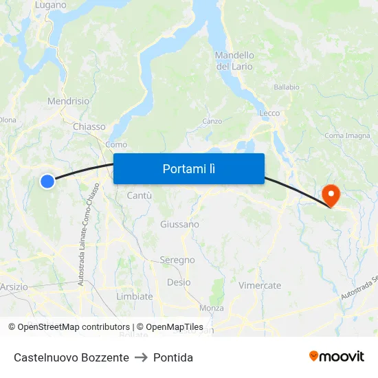 Castelnuovo Bozzente to Pontida map