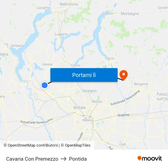 Cavaria Con Premezzo to Pontida map