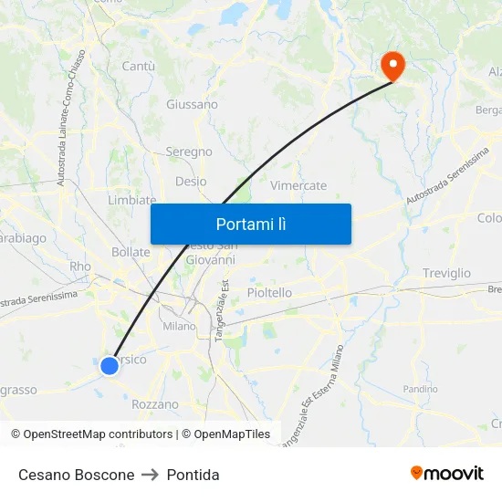 Cesano Boscone to Pontida map