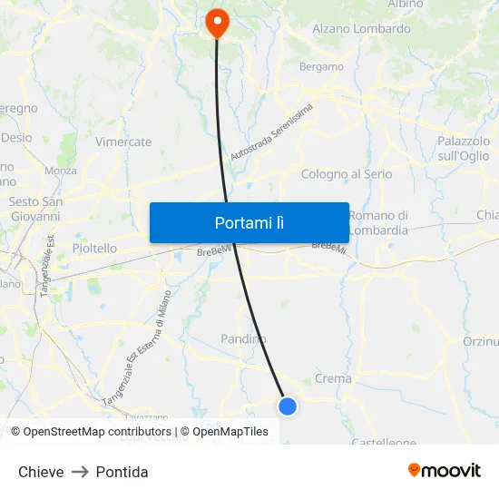 Chieve to Pontida map
