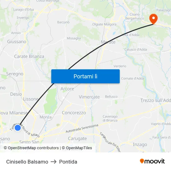 Cinisello Balsamo to Pontida map