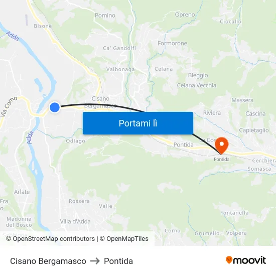 Cisano Bergamasco to Pontida map
