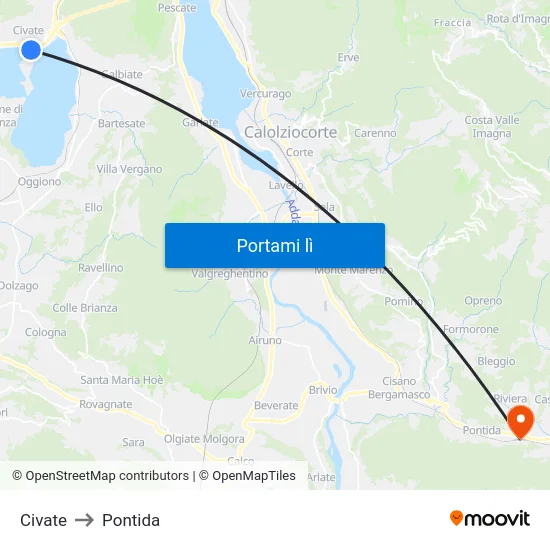 Civate to Pontida map