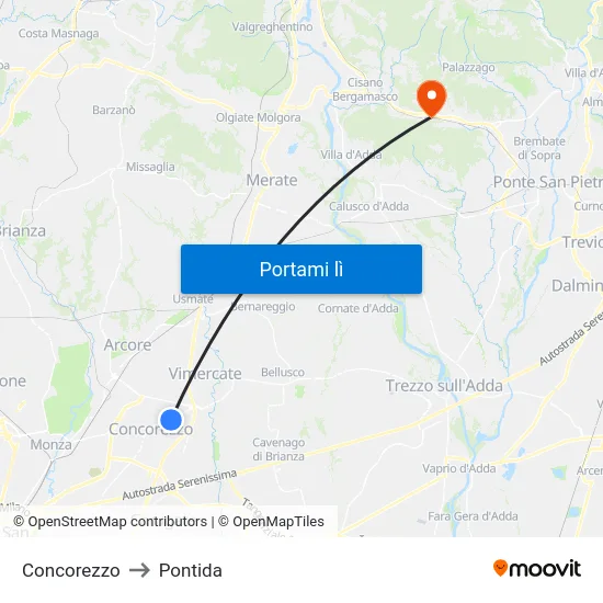 Concorezzo to Pontida map