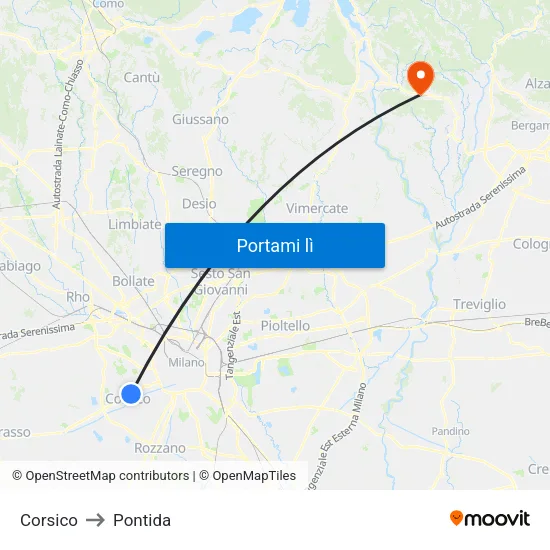 Corsico to Pontida map