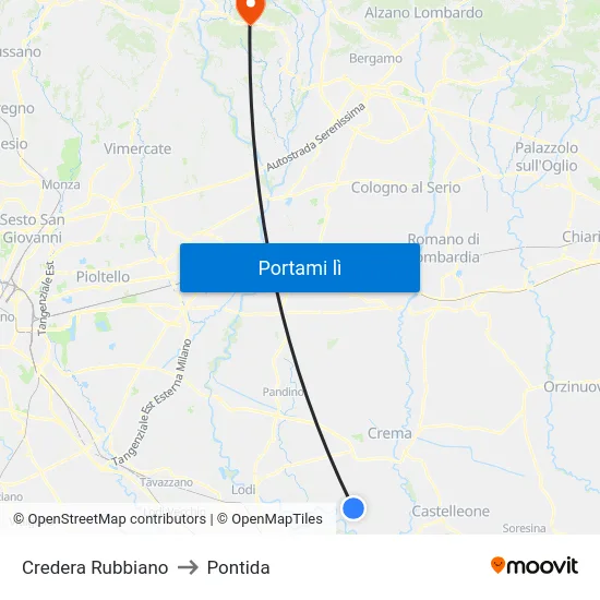 Credera Rubbiano to Pontida map
