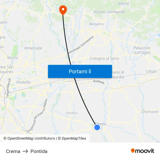 Crema to Pontida map