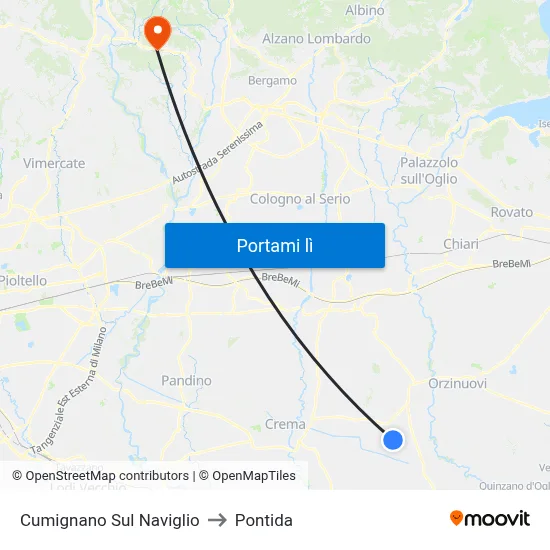 Cumignano Sul Naviglio to Pontida map