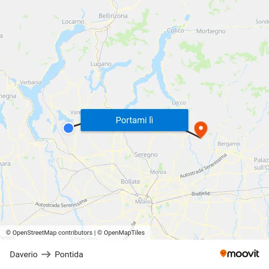 Daverio to Pontida map