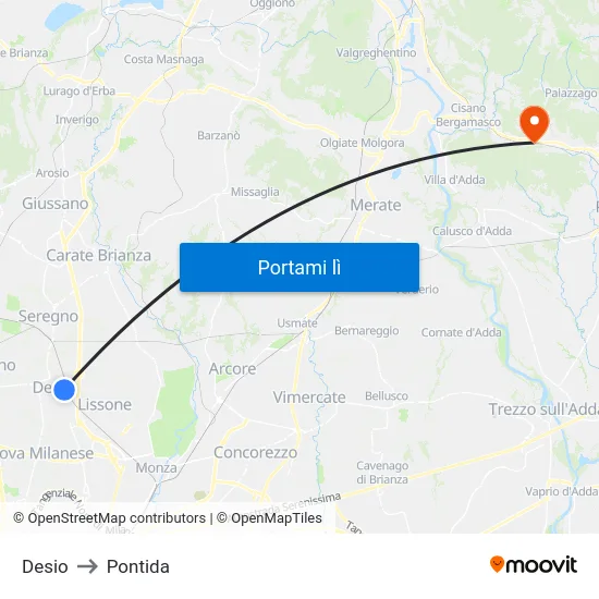 Desio to Pontida map