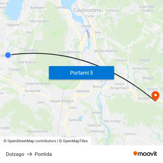 Dolzago to Pontida map