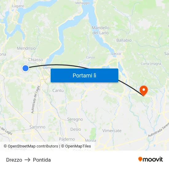 Drezzo to Pontida map