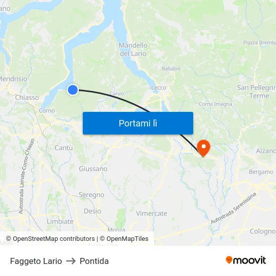 Faggeto Lario to Pontida map