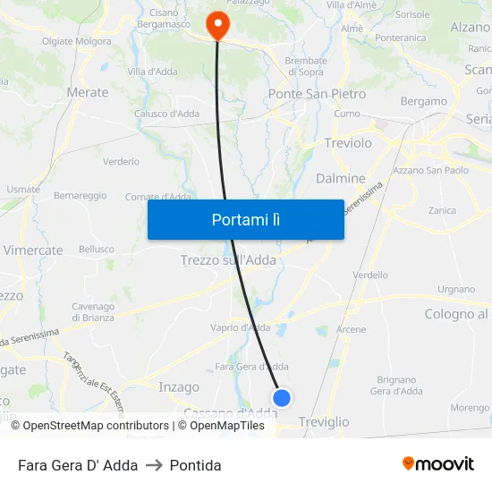 Fara Gera D' Adda to Pontida map