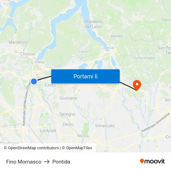 Fino Mornasco to Pontida map
