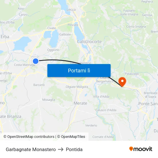 Garbagnate Monastero to Pontida map