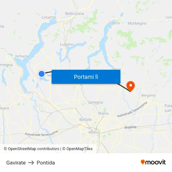 Gavirate to Pontida map