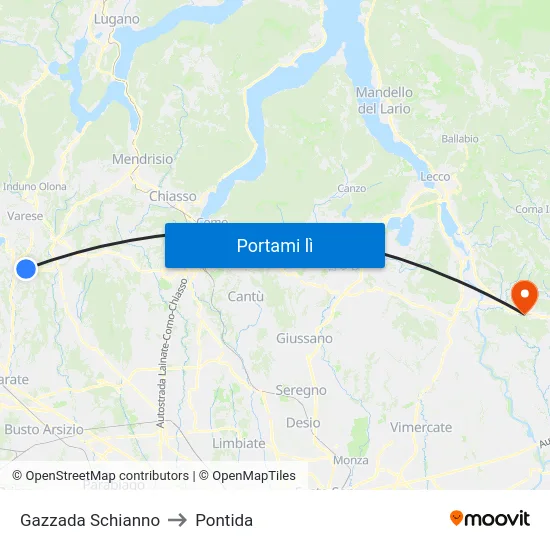 Gazzada Schianno to Pontida map