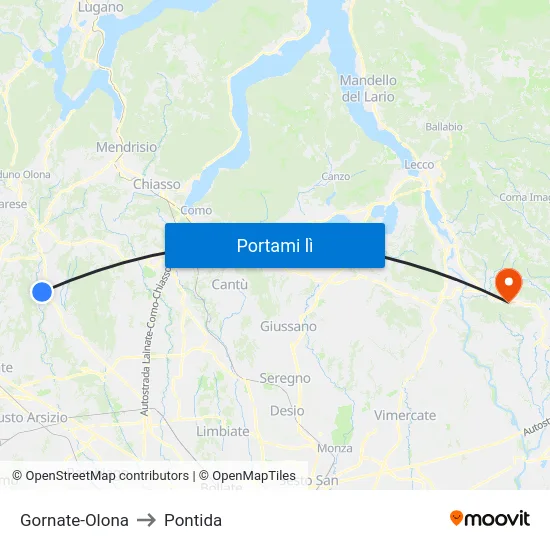 Gornate-Olona to Pontida map