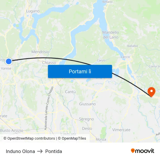 Induno Olona to Pontida map