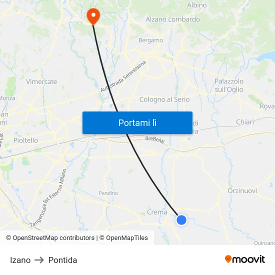 Izano to Pontida map