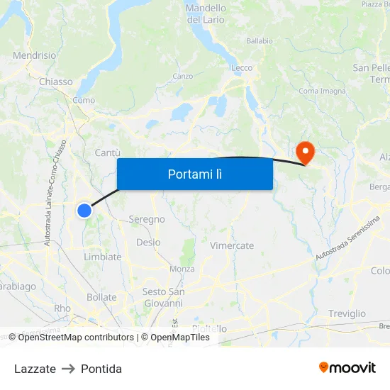 Lazzate to Pontida map