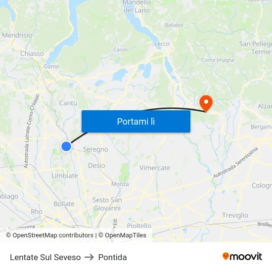 Lentate Sul Seveso to Pontida map