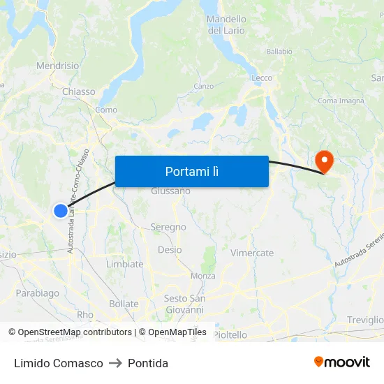 Limido Comasco to Pontida map