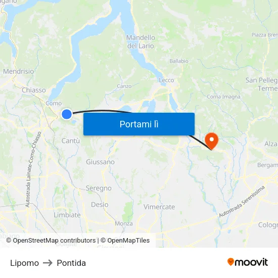 Lipomo to Pontida map